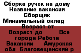 Сборка ручек на дому › Название вакансии ­ Сборщик › Минимальный оклад ­ 30 000 › Возраст от ­ 18 › Возраст до ­ 70 - Все города Работа » Вакансии   . Амурская обл.,Благовещенский р-н